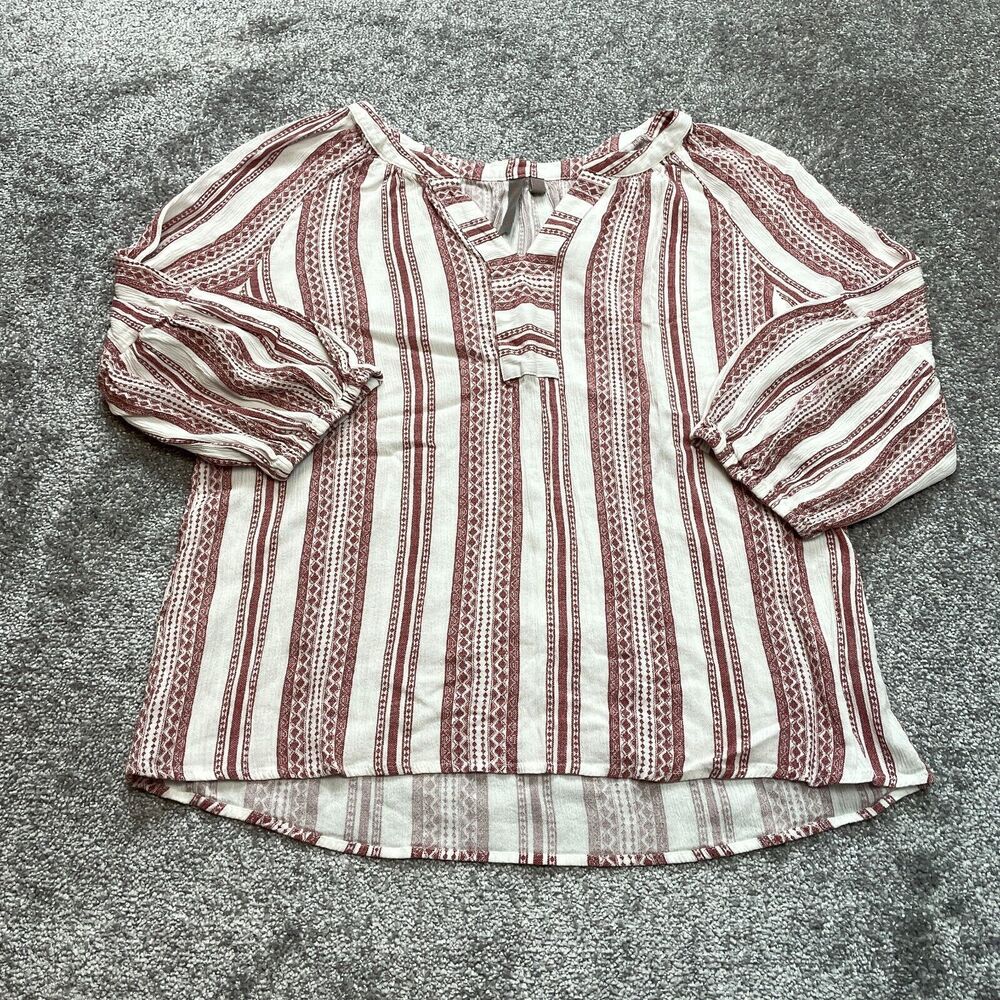 Brina & Em Blouse Shirt Womens XXL Red White Striped Rayon Stretch Pullover Top